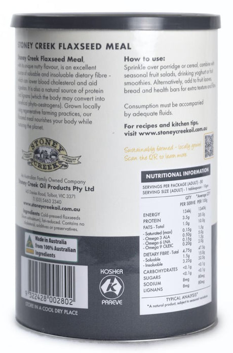 Stoney Creek Flaxseed Meal Australian Regenerative 500g Back