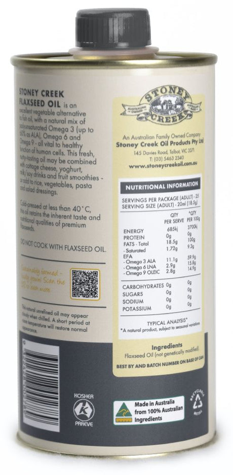 Stoney Creek Flaxseed Oil Australian Regenerative 500ml Back