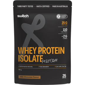 Switch Nutrition Perform Hasta Whey Protein Isolate Chocolate Milk 750g – front packaging