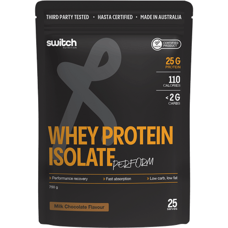 Switch Nutrition Perform Hasta Whey Protein Isolate Chocolate Milk 750g – front packaging