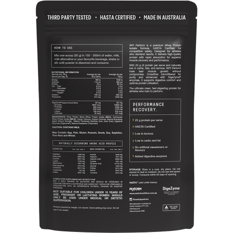 Switch Nutrition Perform Hasta Whey Protein Isolate Chocolate Milk 750g – back label