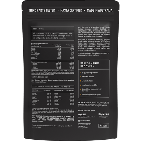 Switch Nutrition Perform Hasta Whey Protein Isolate Vanilla 750g – back label