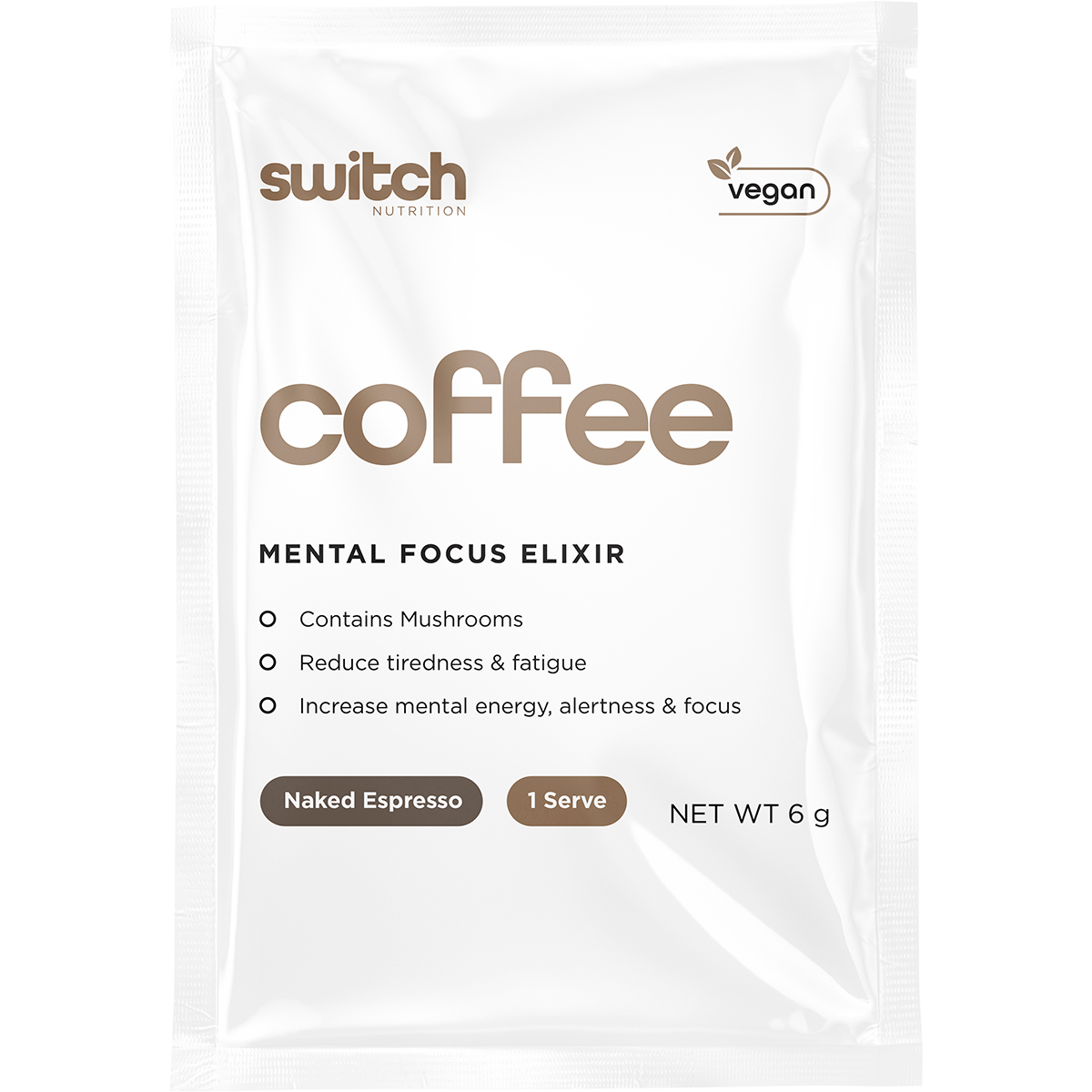 Switch Nutrition Coffee Mental Focus Elixir 6g x 25-pack Naked Espresso 25pk – front packaging