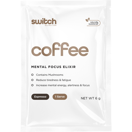 Switch Nutrition Coffee Mental Focus Elixir Espresso Sweetened 6g x 25-pack 25pk – front packaging