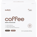 Switch Nutrition Coffee Mental Focus Elixir Espresso Sweetened 6g x 25-pack 25pk – front packaging