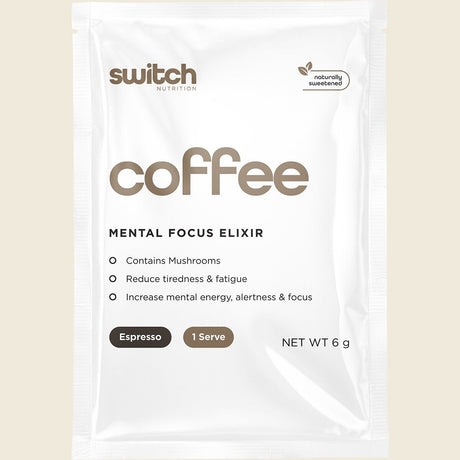 Switch Nutrition Coffee Mental Focus Elixir Espresso Sweetened 6g x 25-pack – front