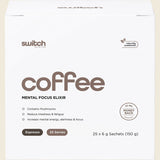 Switch Nutrition Coffee Mental Focus Elixir Espresso Sweetened 6g x 25-pack – box front