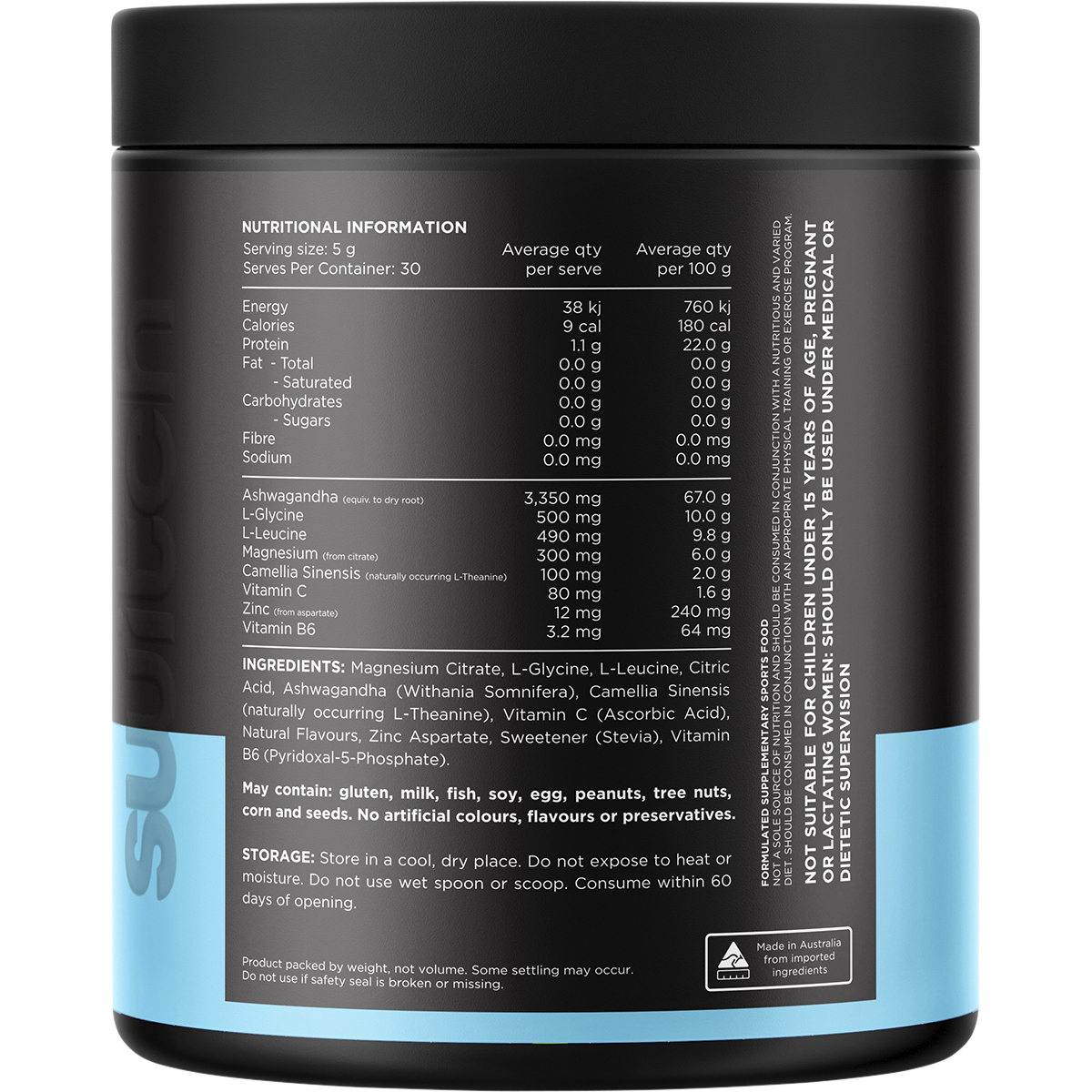 Switch Nutrition Adrenal Magnesium Support Powder Strawberry Pineapple 150g – back label