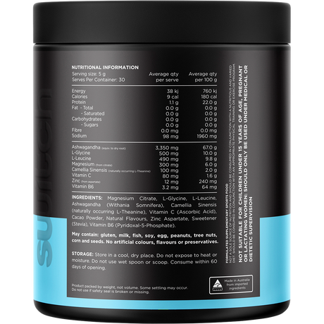 Switch Nutrition Adrenal Magnesium Support Powder Chocolate 150g – back label