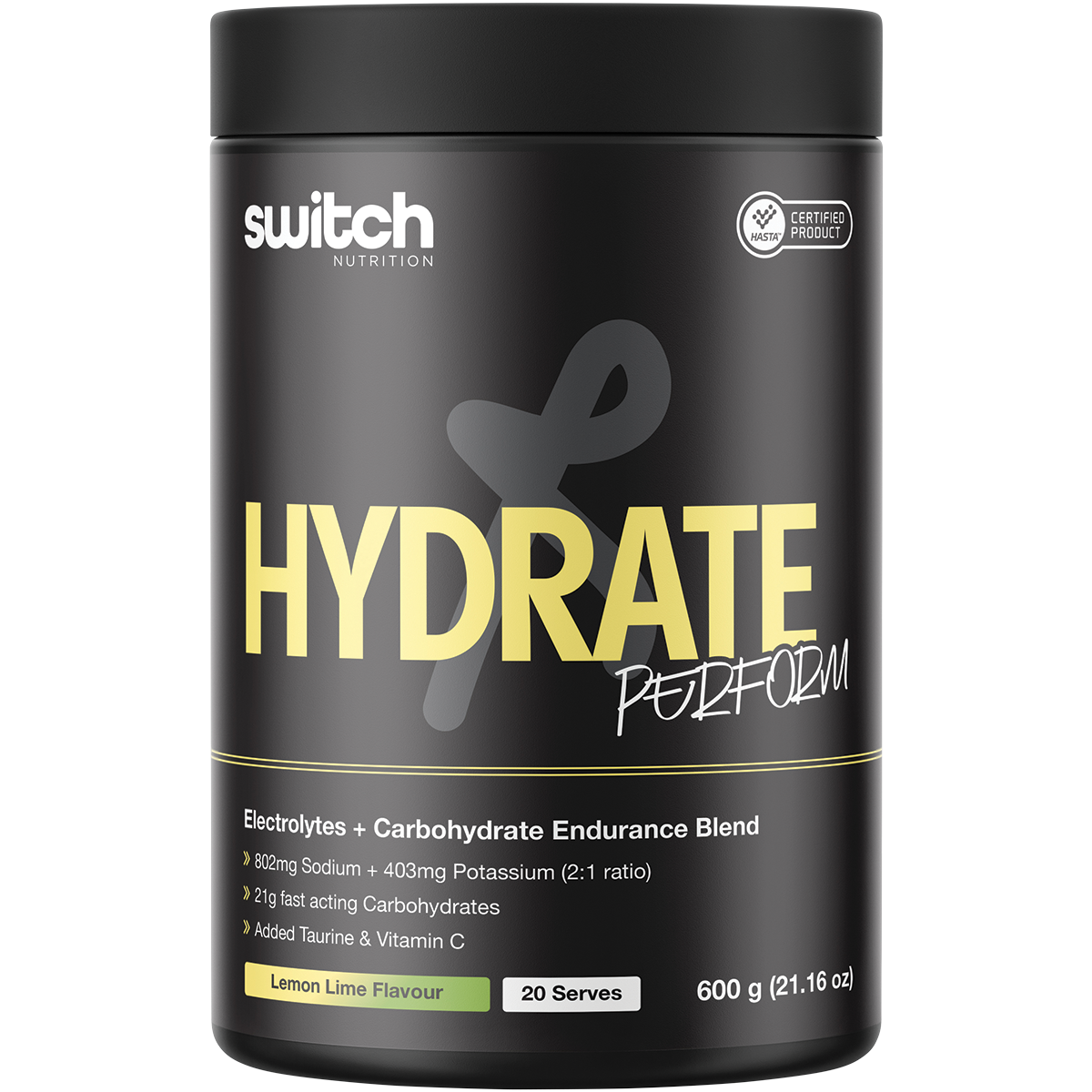 Switch Nutrition Perform Hasta Hydrate & Carbs Lemon Lime 600g – front packaging