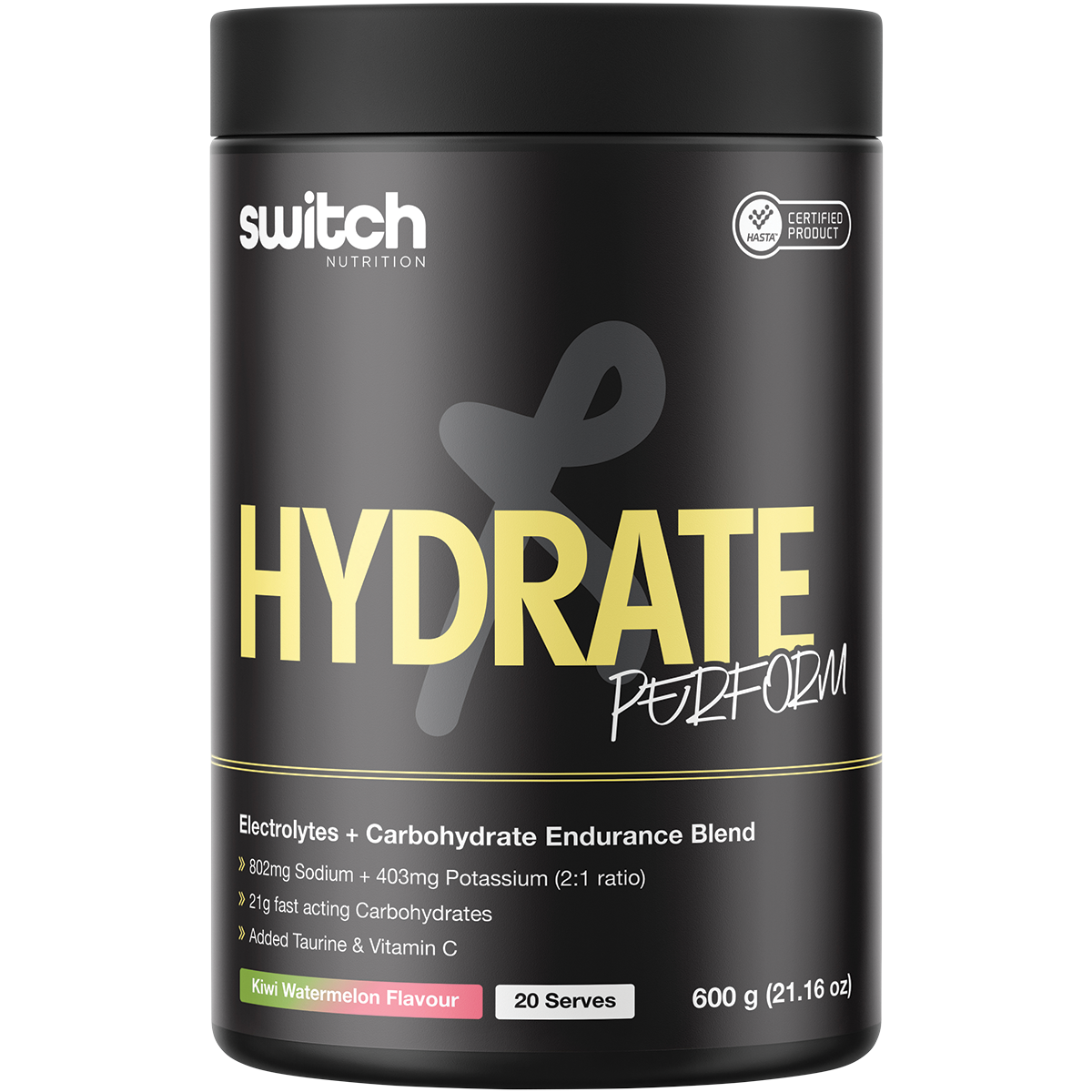 Switch Nutrition Perform Hasta Hydrate & Carbs Kiwi Watermelon 600g – front packaging