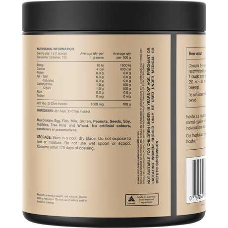 Switch Nutrition Inositol 40:1 Myo : D-Chiro Inositol 150g – back label