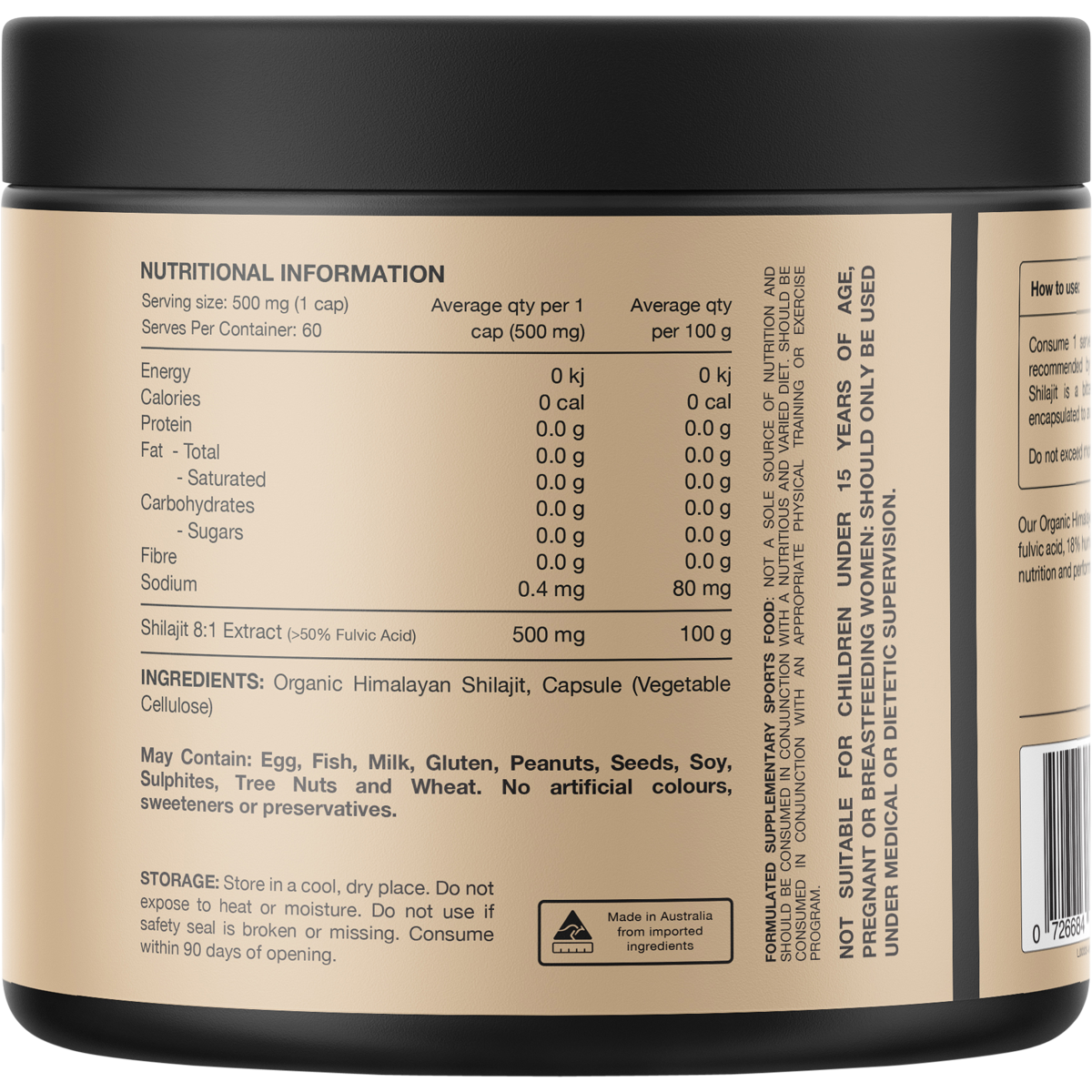Switch Nutrition Shilajit Organic Himalayan Shilajit 8:1 60 Capsules – back label