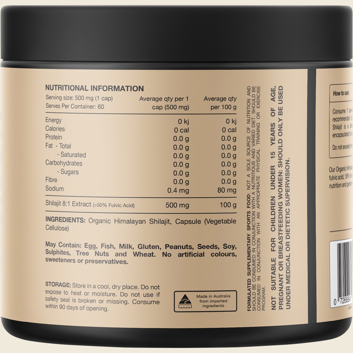 Switch Nutrition Organic Shilajit Himalayan Shilajit 8:1 Extract - 60 Capsules back