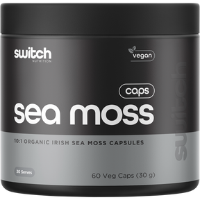 Switch Nutrition Organic Sea Moss 10:1 Irish Sea Moss Capsules 60 Caps – front packaging