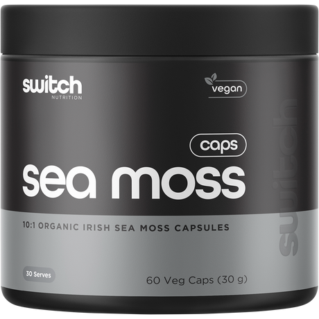 Switch Nutrition Organic Sea Moss 10:1 Irish Sea Moss Capsules 60 Caps – front packaging