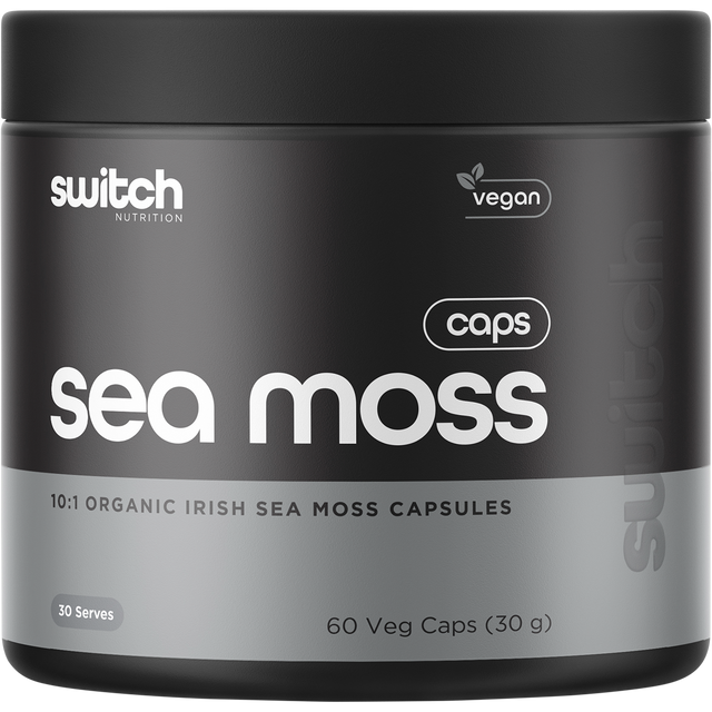 Switch Nutrition Organic Sea Moss 10:1 Irish Sea Moss Capsules 60 Caps – front packaging
