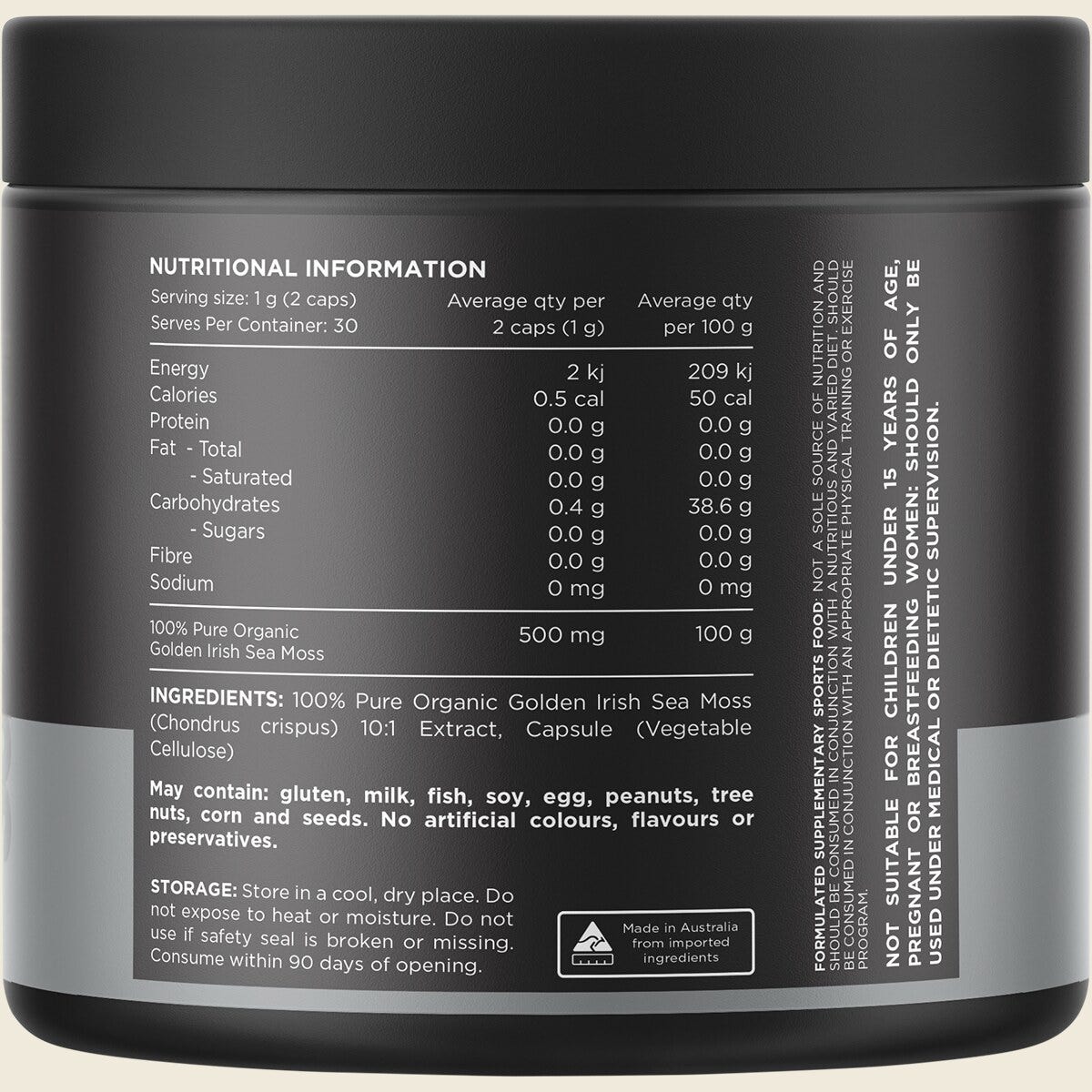 Switch Nutrition Organic Sea Moss 10:1 Irish Sea Moss Capsules 60 Caps back
