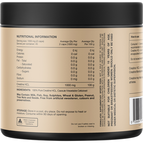 Switch Nutrition Creatine 100% Pure HCT 90 Capsules – back label