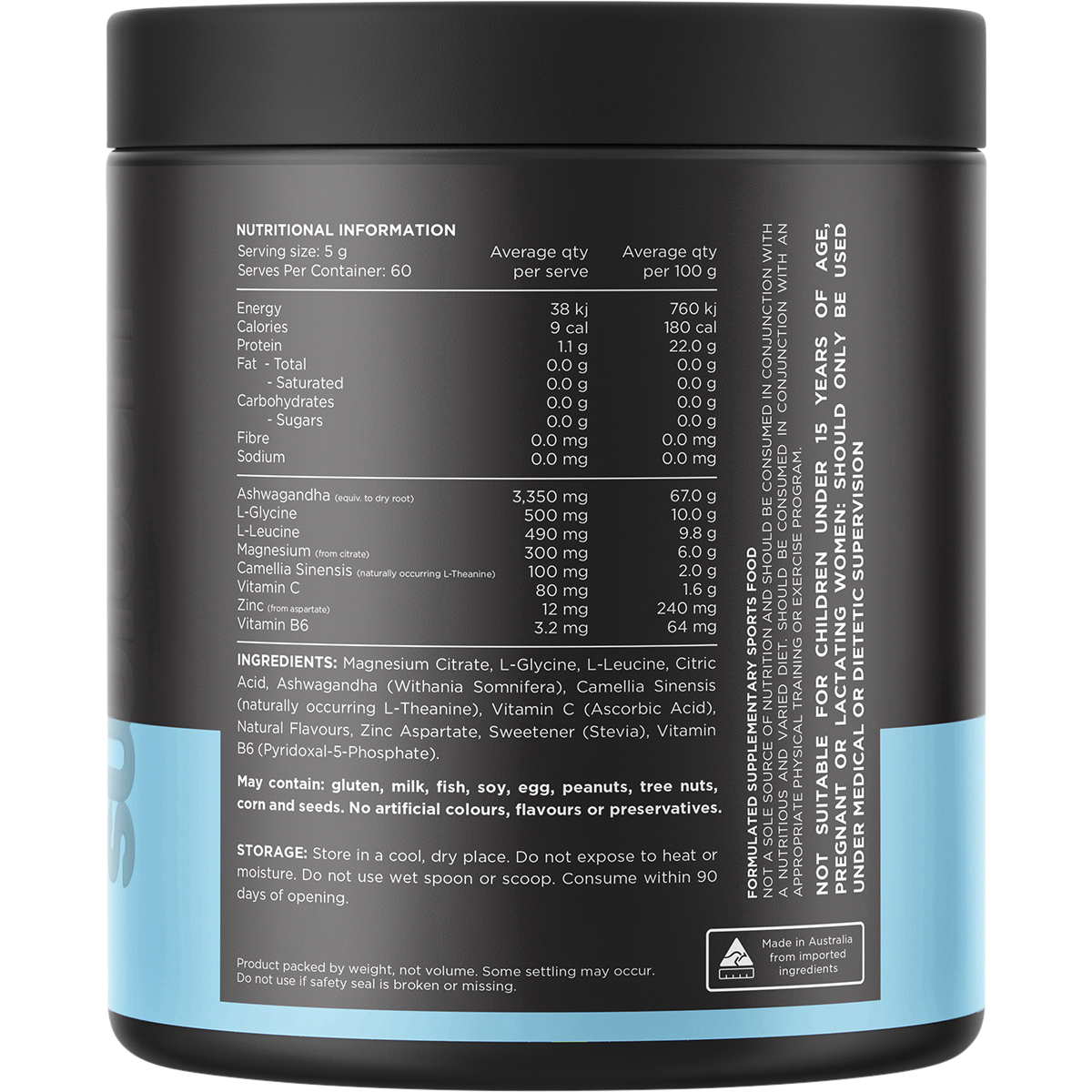 Switch Nutrition Adrenal Magnesium Support Powder Lemonade 300g – back label