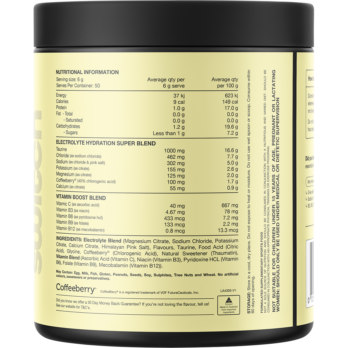 Switch Nutrition Hydrate Everyday Sugar Free Electrolytes Kiwi Watermelon 300g – back label