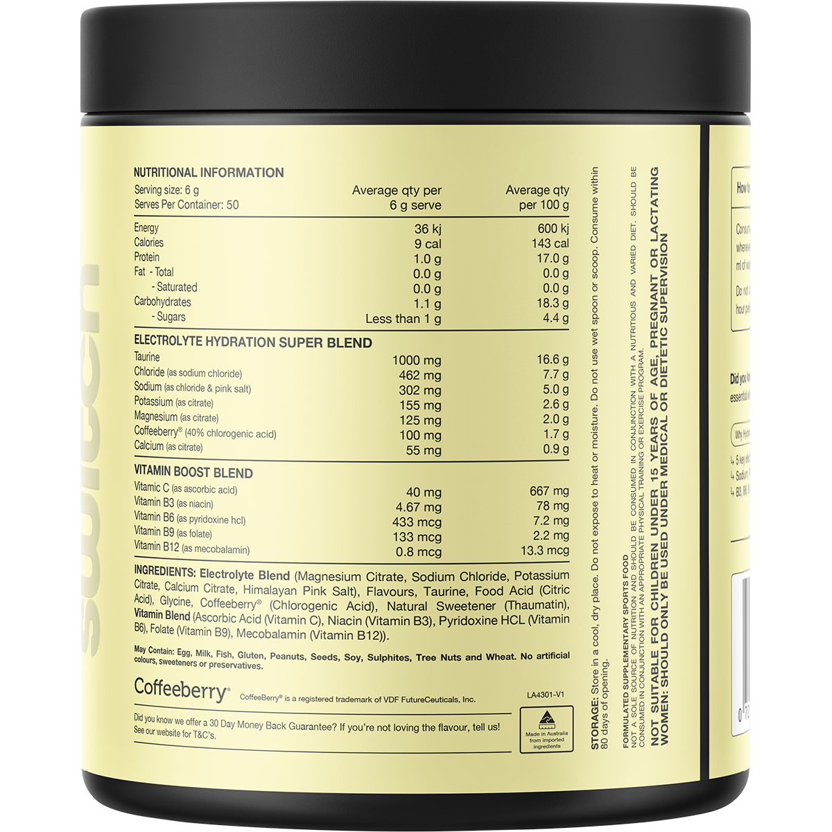Switch Nutrition Hydrate Everyday Sugar Free Electrolytes Lemon Lime 300g – back label