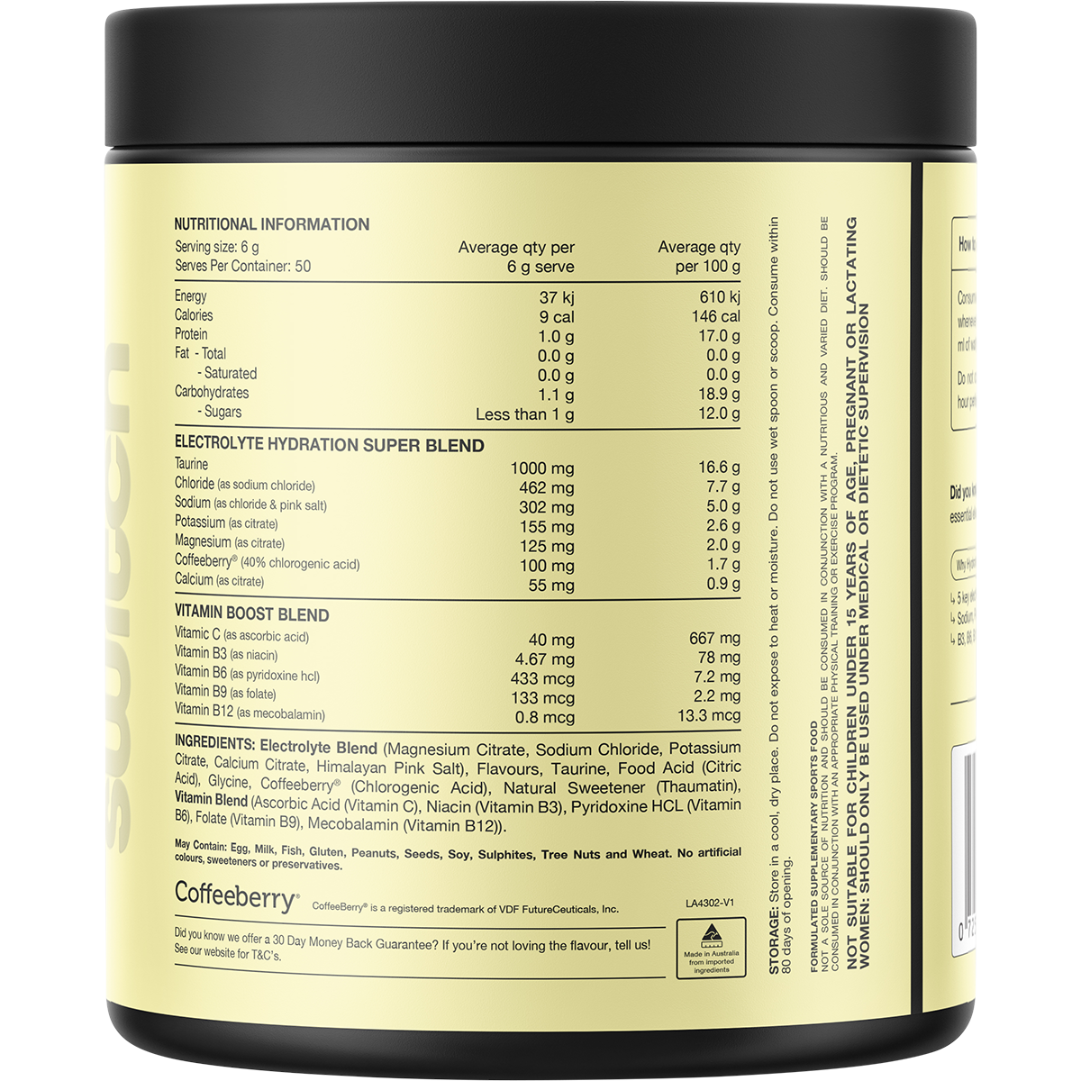 Switch Nutrition Hydrate Everyday Sugar Free Electrolytes Orange Crush 300g – back label