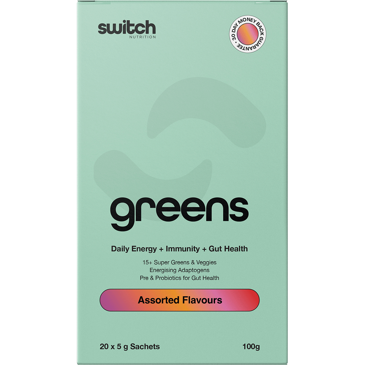 Switch Nutrition Greens Sachets Assorted Flavours 20x5g – front packaging