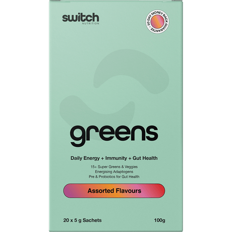 Switch Nutrition Greens Sachets Assorted Flavours 20x5g – front packaging