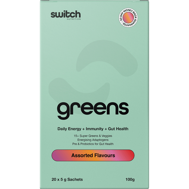 Switch Nutrition Greens Sachets Assorted Flavours 20x5g – front packaging