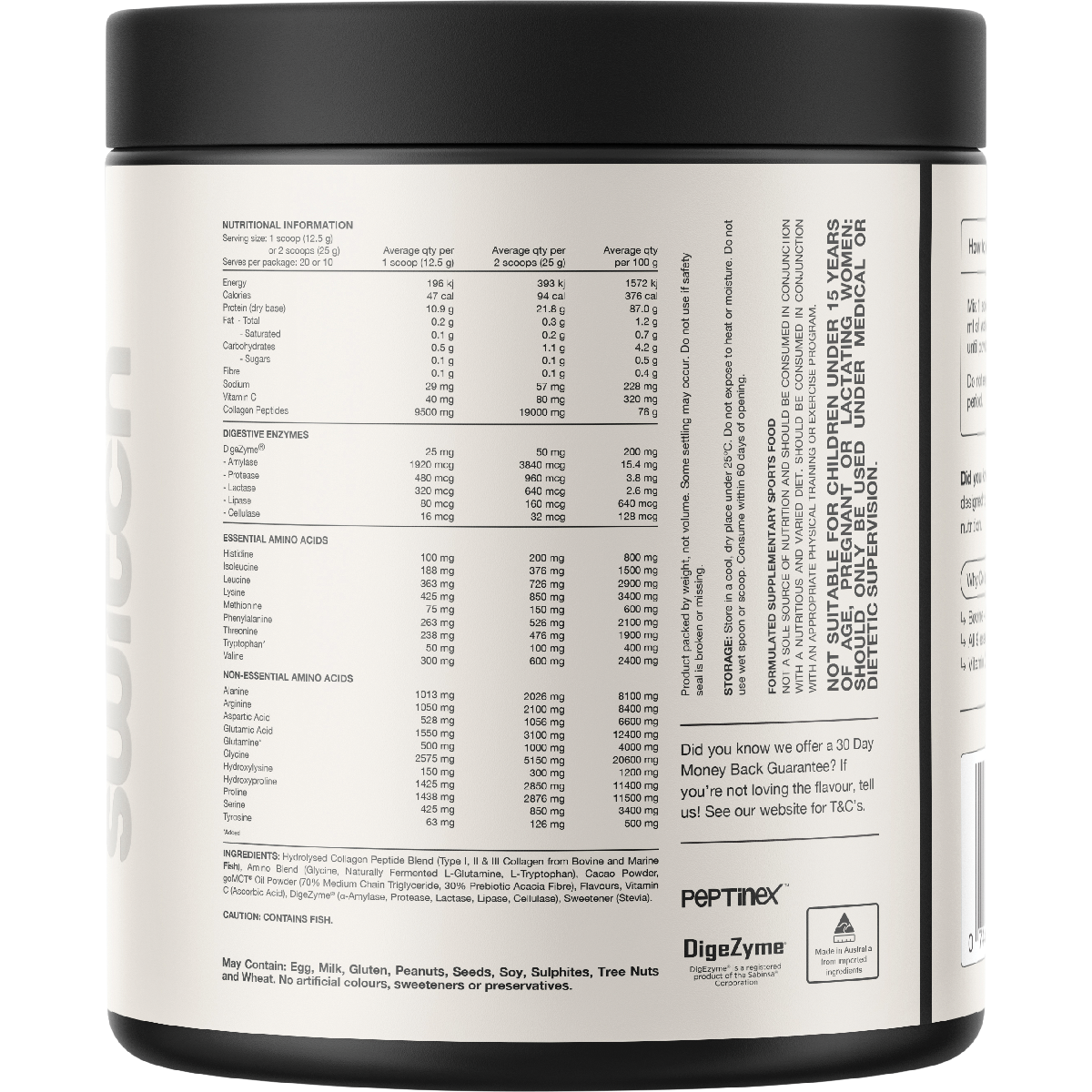 Switch Nutrition Collagen Peptides Rich Chocolate 250g – back label