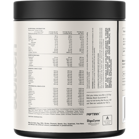 Switch Nutrition Collagen Peptides Rich Chocolate 250g – back label