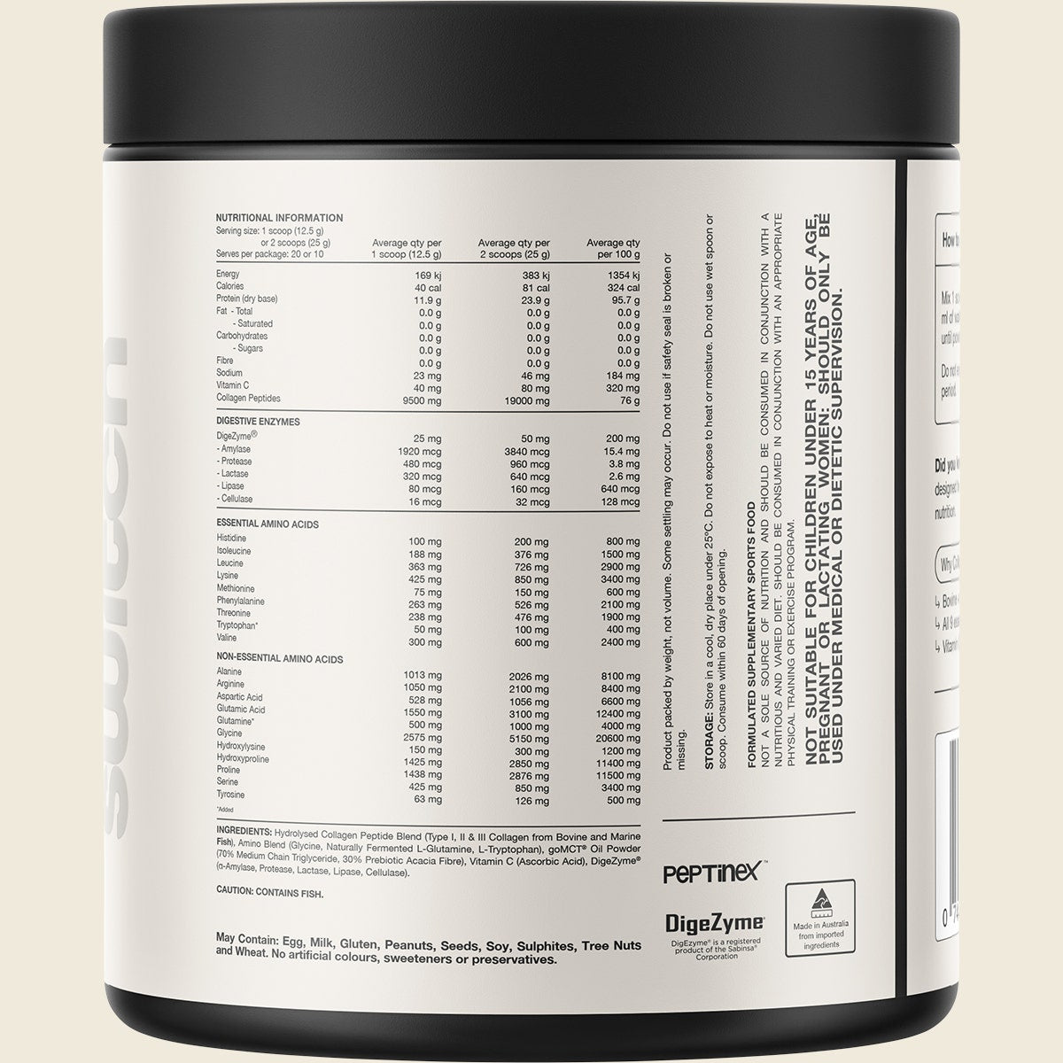 Switch Nutrition Collagen Peptides Unflavoured 250g – back label