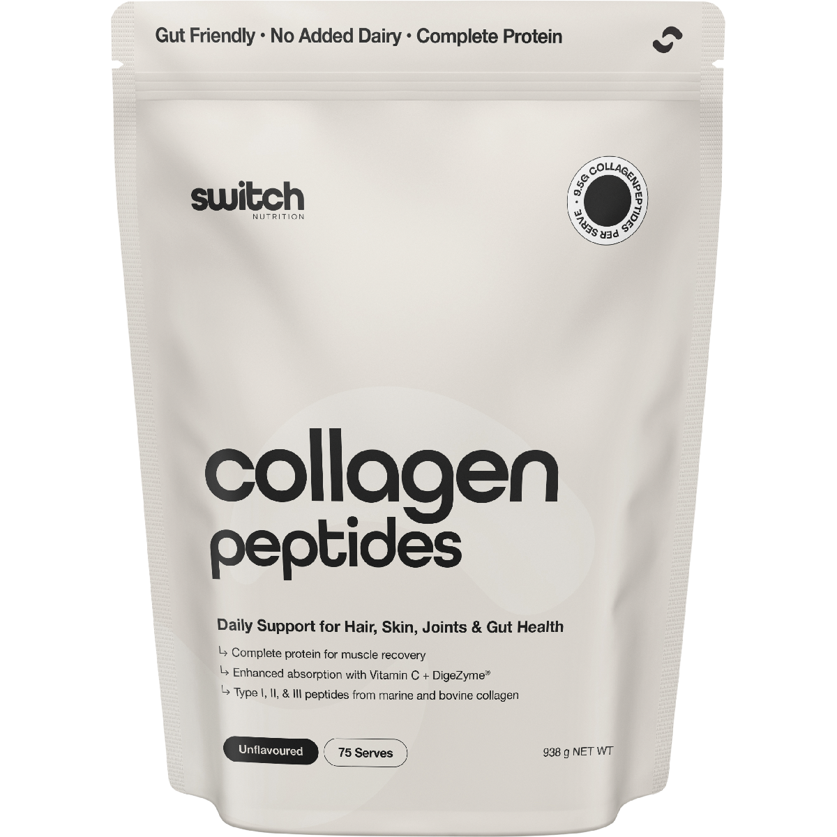 Switch Nutrition Collagen Peptides Unflavoured 938g – front packaging