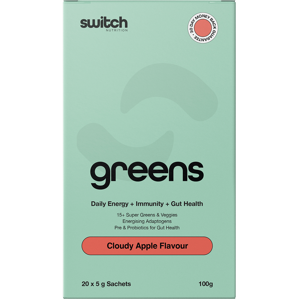 Switch Nutrition Greens Sachets Cloudy Apple 20x5g – front packaging