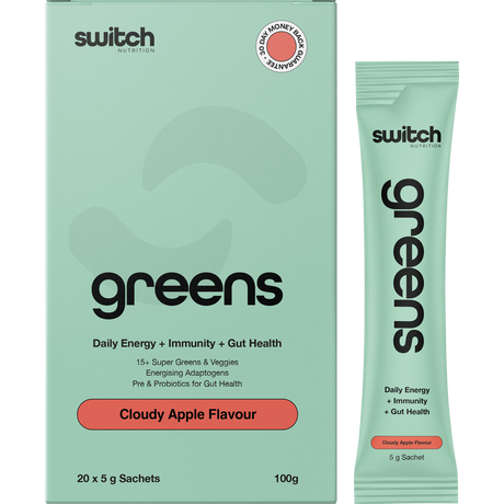 Switch Nutrition Greens Sachets Cloudy Apple 20x5g – product and sachets