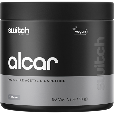 Switch Nutrition Alcar 100% Pure Acetyl L-Carnitine 60 Caps – front packaging