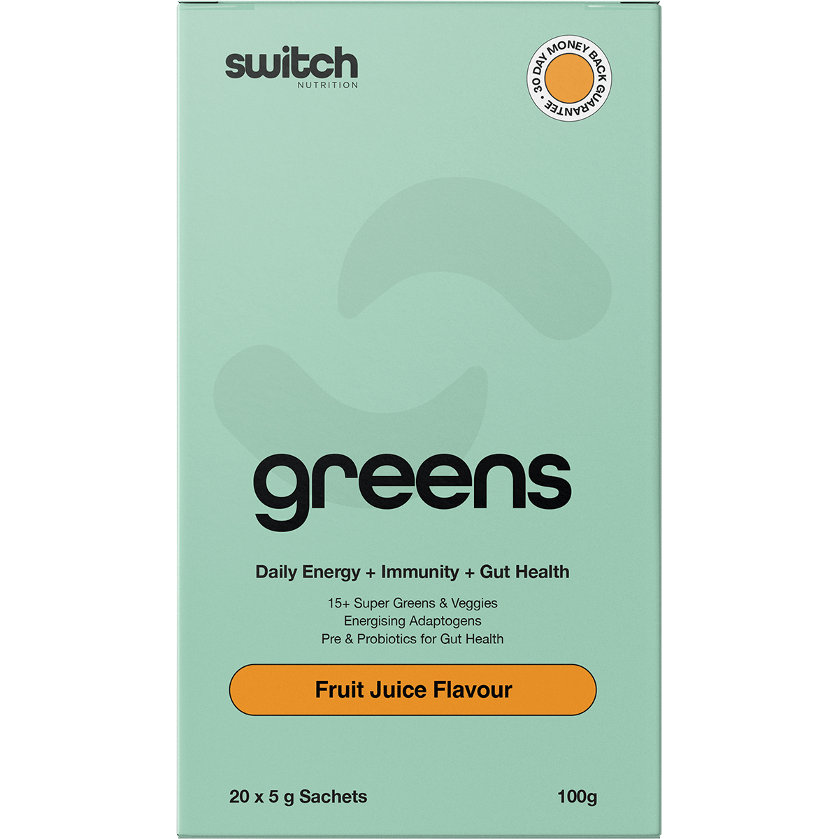 Switch Nutrition Greens Sachets Fruit Juice 20x5g – front packaging