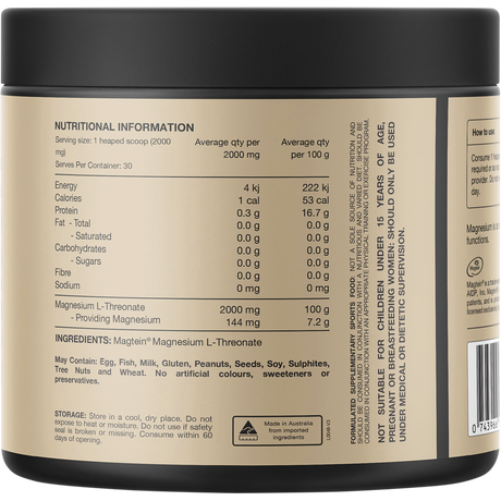 Switch Nutrition Mag3 100% Pure Magnesium L-Threonate Unflavoured 60g – back label