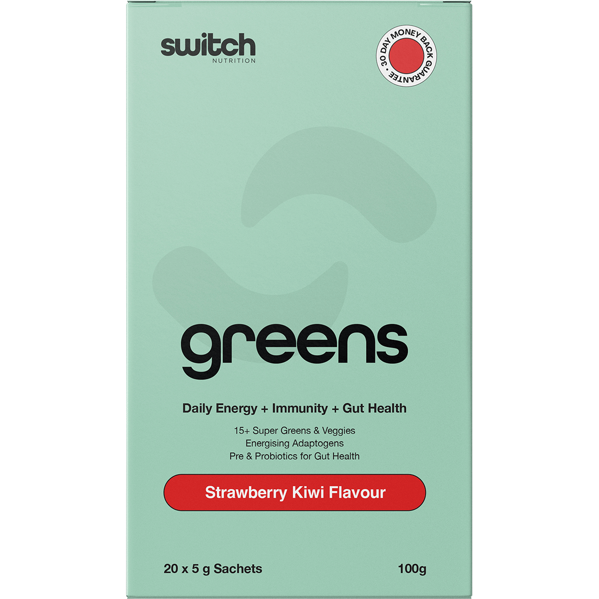 Switch Nutrition Greens Sachets Strawberry Kiwi 20x5g – front packaging