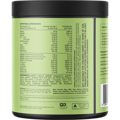 Switch Nutrition Keto BHB Ketogenic Performance Fuel Raspberry 150g – back label