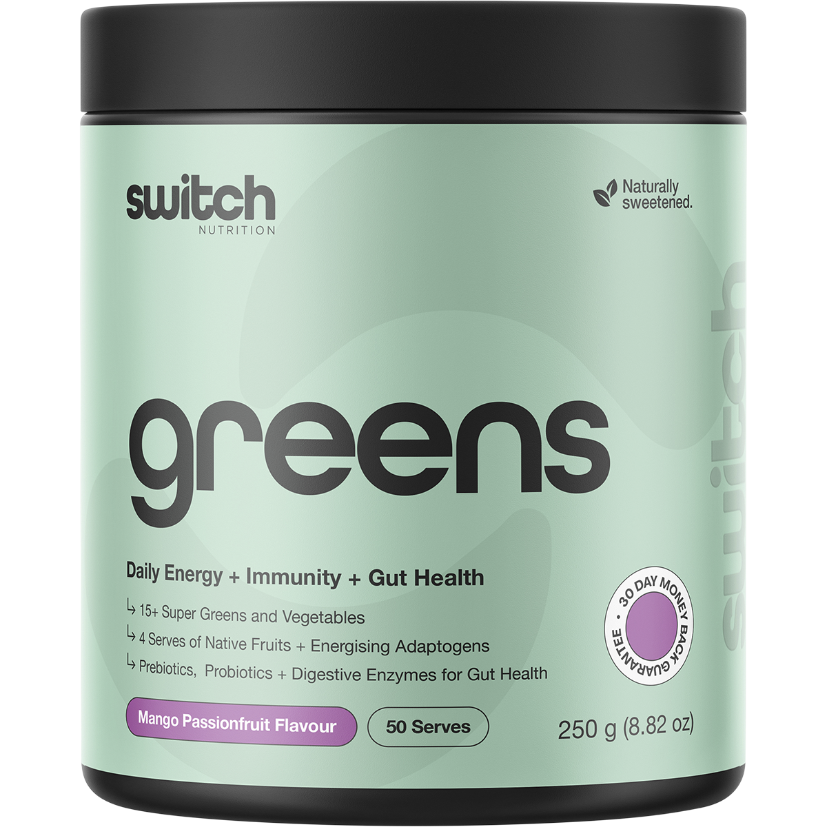 Switch Nutrition Greens Mango Passionfruit 250g – front packaging