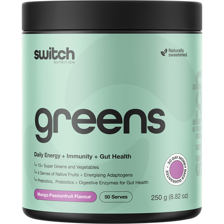 Switch Nutrition Greens Mango Passionfruit 250g – front packaging