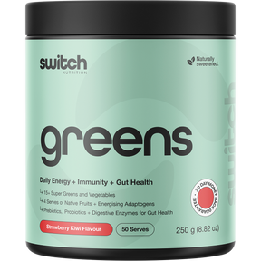 Switch Nutrition Greens Strawberry Kiwi 250g – front packaging