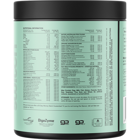 Switch Nutrition Greens Strawberry Kiwi 250g – back label