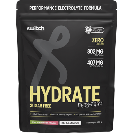 Switch Nutrition Perform Hasta Hydrate Sugar Free Kiwi Watermelon 20x8.5g – front packaging