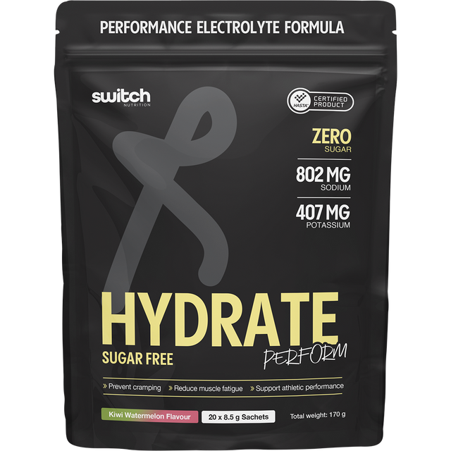 Switch Nutrition Perform Hasta Hydrate Sugar Free Kiwi Watermelon 20x8.5g – front packaging