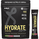 Switch Nutrition Perform Hasta Hydrate Sugar Free Kiwi Watermelon 20x8.5g – product and sachets
