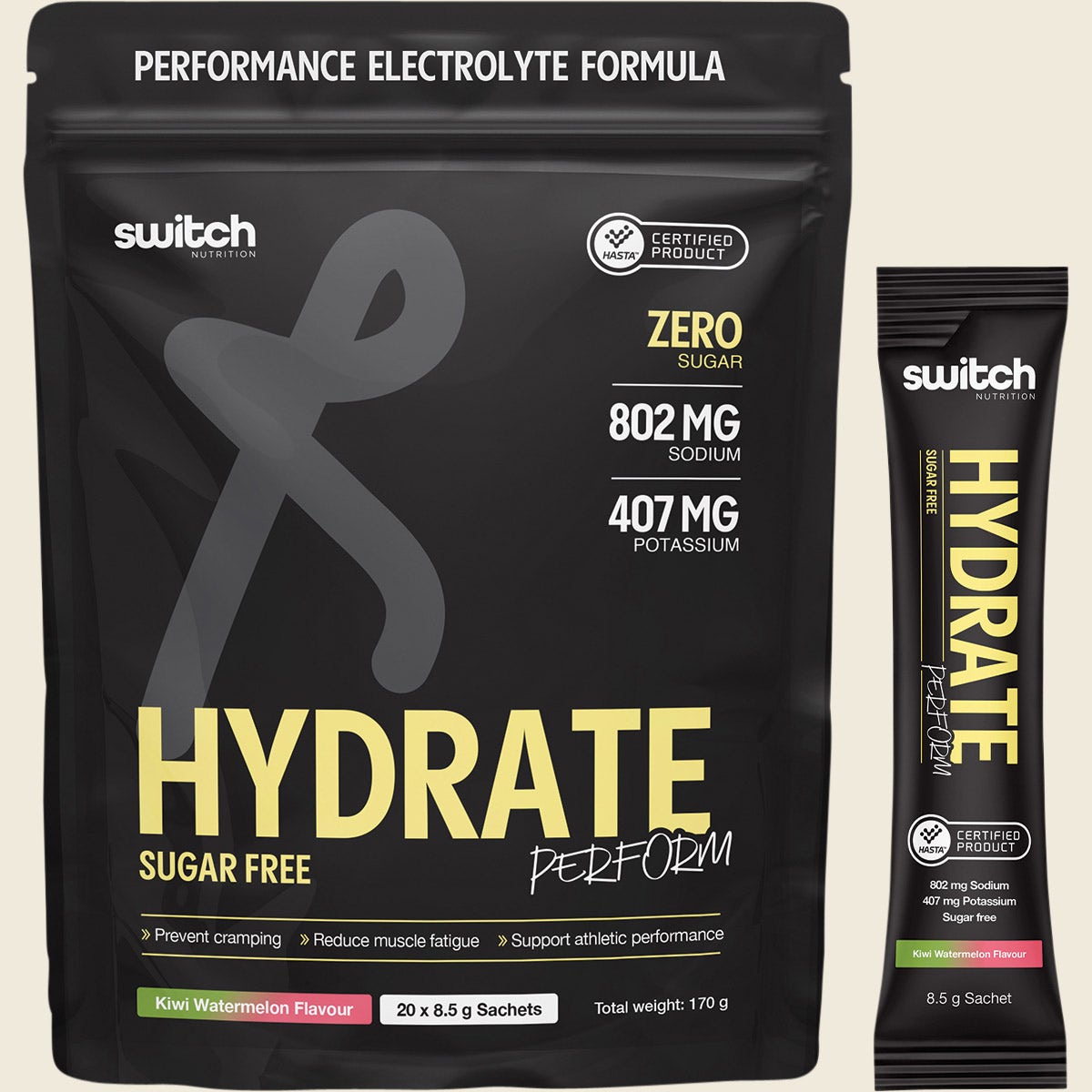Switch Nutrition Perform Hasta Hydrate Sugar Free Kiwi Watermelon 20x8.5g Combo