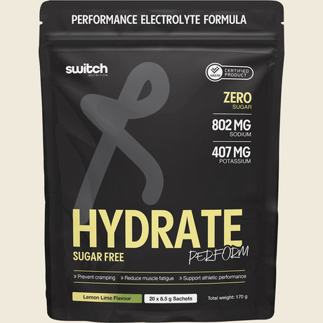 Switch Nutrition Perform Hasta Hydrate Sugar Free Lemon Lime 20x8.5g Front